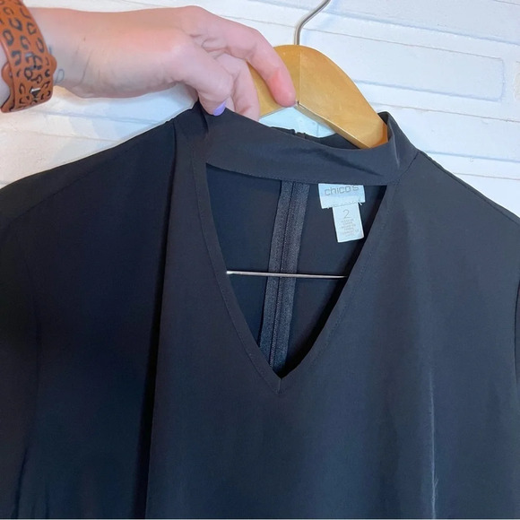 Chico’s Black Choker Neck Gold Faux Button Long Sleeve Blouse, Women’s Size 12 - Picture 9 of 12
